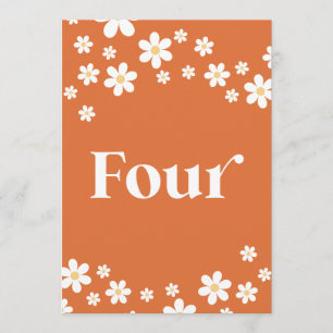 Retro daisy orange bridal shower table number Four