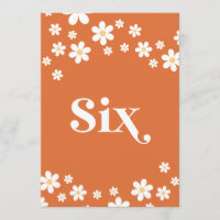 Retro daisy orange bridal shower table number six