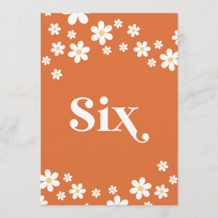 Retro daisy orange bridal shower table number six