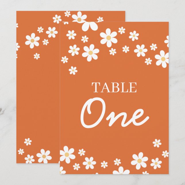 Retro Daisy Orange Bridal Shower Table Numbers (Front/Back)