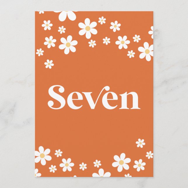 Retro daisy orange bridal shower table seven invitation (Front)