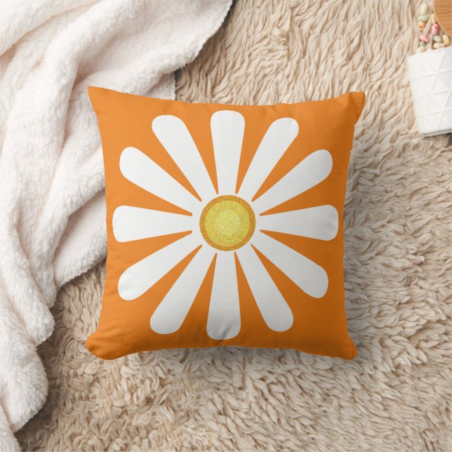 Retro daisy orange throw pillow (Blanket)