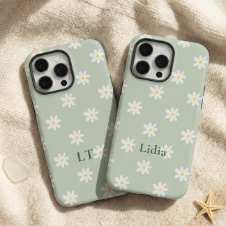Retro Daisy Pattern Bridesmaid Mom Teacher Initial