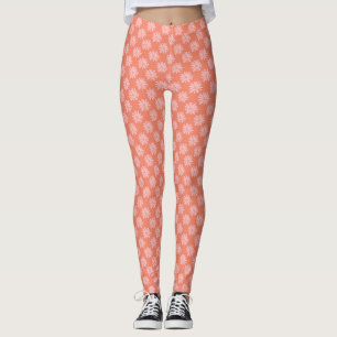 Retro Daisy Pattern Coral Peach BOHO Chic Leggings