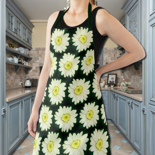 Retro  daisy pattern  in  dark green apron