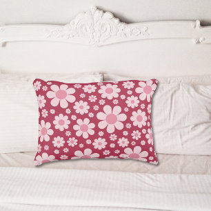 Retro Daisy Pattern Pink Accent Pillow