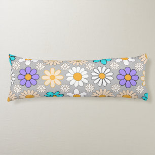 Retro Daisy Pattern Simple.01. Grey BG Body Pillow