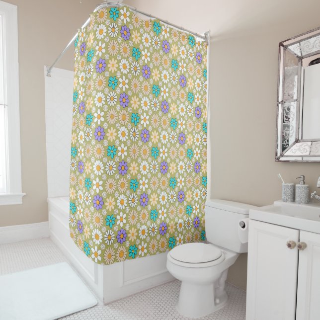 Retro Daisy Pattern Simple.01. L Blue BG (In Situ)