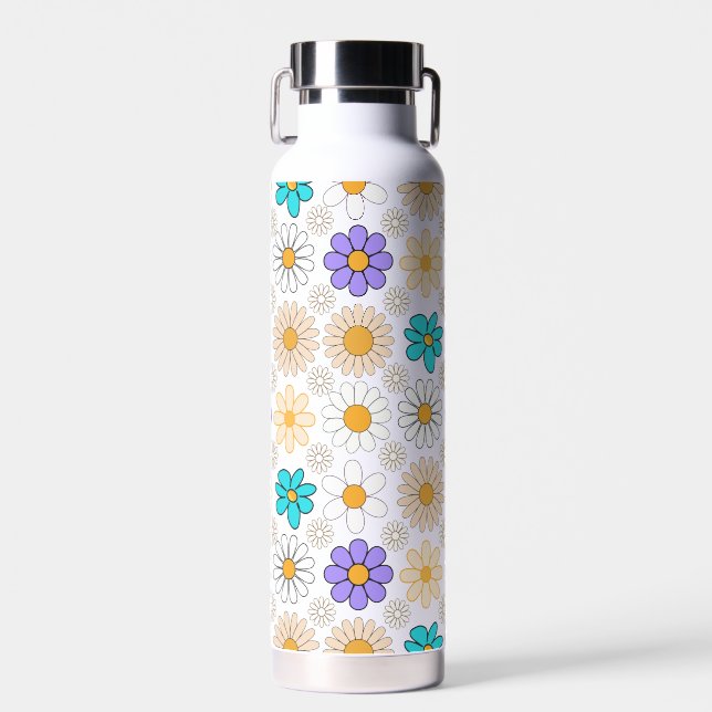 Retro Daisy Pattern Simple.01. No BG Water Bottle (Front)