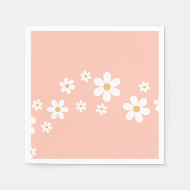 Retro Daisy Peach Pink Floral Napkin (Front)