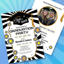 Retro Daisy Photo Black White Yellow Graduation