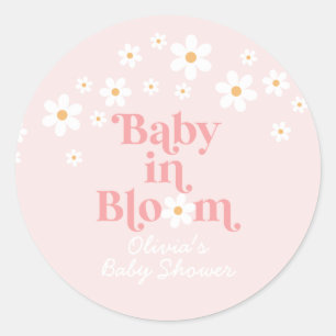 Retro Daisy Pink Baby Shower Classic Round Sticker