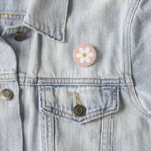 Retro daisy pink boho 1 inch round button