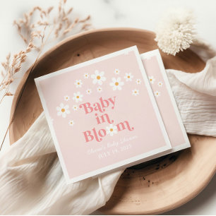 Retro Daisy Pink boho Baby Shower Napkin