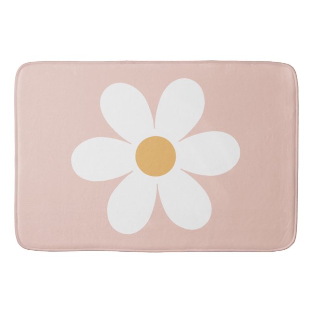 Retro daisy pink boho bath mat (Front)
