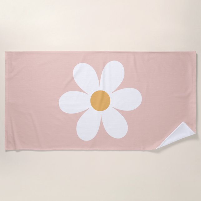 Retro Daisy Pink boho Beach Towel (Front)