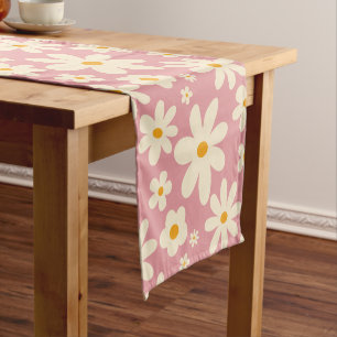 Retro daisy pink boho desert pink short table runner
