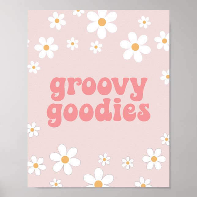 Retro Daisy Pink boho Groovy Goodies Party Sign (Front)