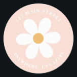 Retro daisy pink boho return address label<br><div class="desc">Retro inspired first birthday return address labels with 70's style daisies and boho fonts and colours. Matches our pastel retro floral collection.</div>