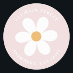 Retro daisy pink boho return address label<br><div class="desc">Retro inspired first birthday return address labels with 70's style daisies and boho fonts and colours.</div>