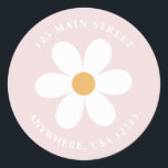 Retro daisy pink boho return address label<br><div class="desc">Retro inspired first birthday return address labels with 70's style daisies and boho fonts and colours.</div>