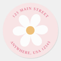 Retro daisy pink boho return address label