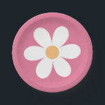 Retro Daisy Pink Classic Paper Plate<br><div class="desc">Groovy Retro Sunshine Rainbow Daisy inspired first birthday.</div>