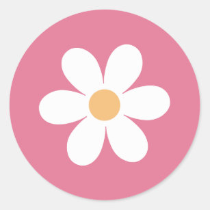 Retro Daisy Pink Classic Round Sticker