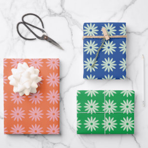 Retro Daisy Print Wrapping Paper Sheet