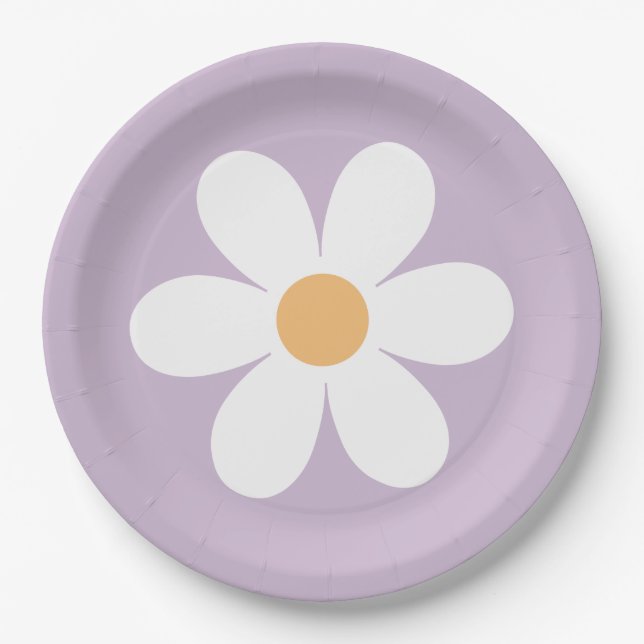 Retro Daisy purple Paper Plates (Front)
