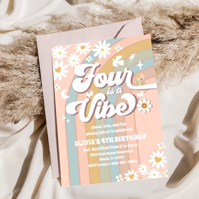 Retro Daisy Rainbow Birthday Invitation (Creator Uploaded)