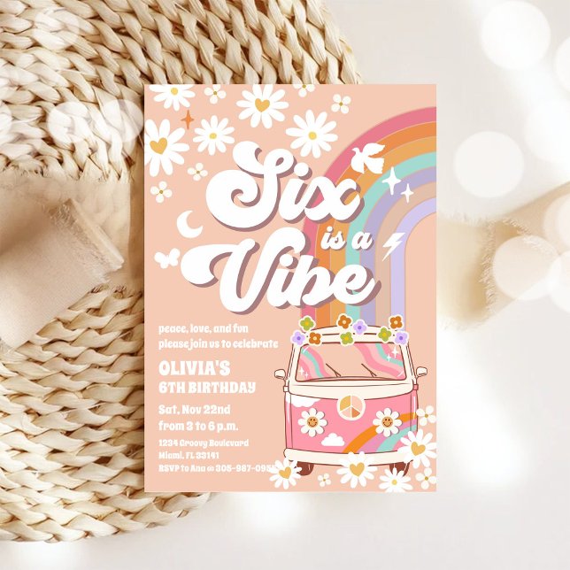 Retro Daisy Rainbow Birthday Invitation (Creator Uploaded)