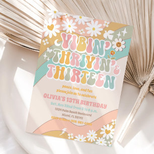 Retro Daisy Rainbow Birthday Invitation