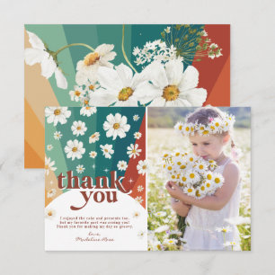 Retro Daisy Rainbow Birthday Thank You Card
