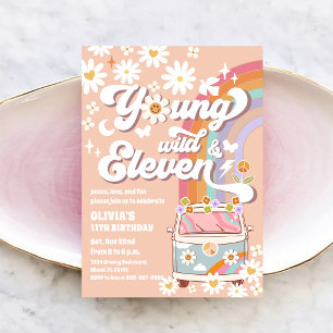 Retro Daisy Rainbow Van Birthday Invitation