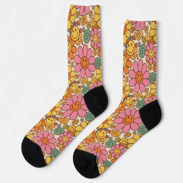 Retro Daisy Smile Pattern Socks (Left)
