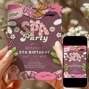 Retro Daisy Spa Party Birthday Invitation Maroon