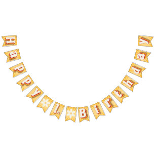 Retro Daisy Sunburst Yellow Happy 1st Birthday  Bunting Flags