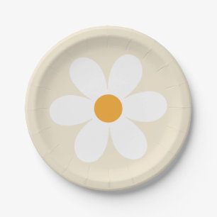 Retro daisy tan boho paper plate