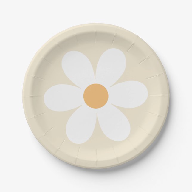 Retro daisy tan boho paper plate (Front)