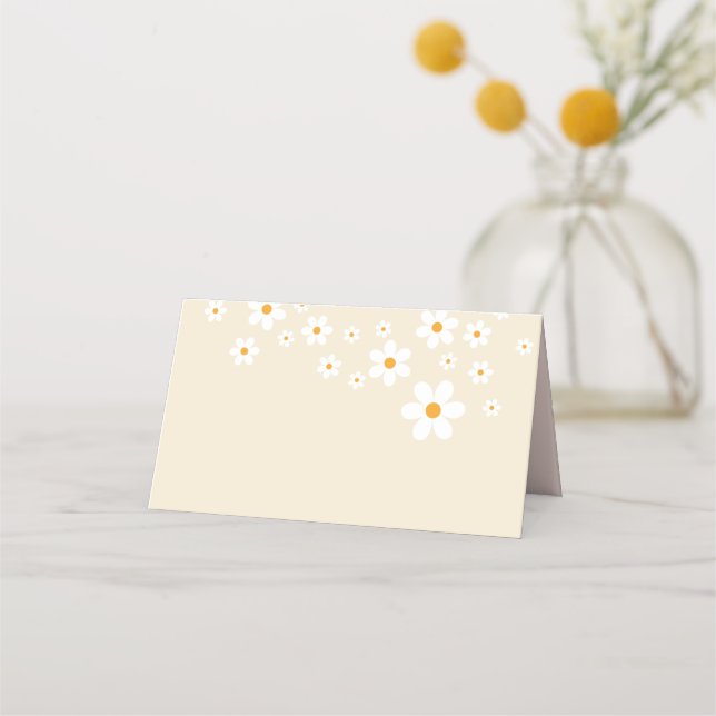 Retro Daisy Tan Place Card (Front)