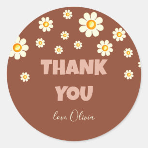 Retro Daisy Terracotta Thank you Classic Round Sticker
