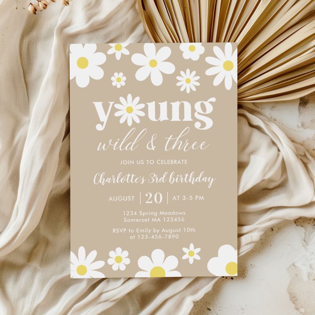Retro Daisy Three Floral 3rd Birthday Invitation (Creator Uploaded)