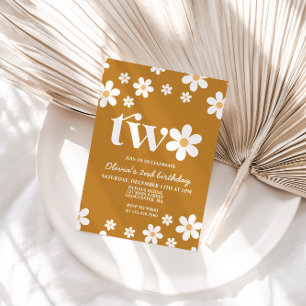 Retro Daisy Two Floral 2e Invitation anniversaire