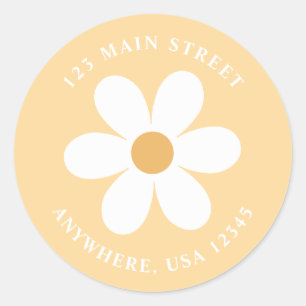 Retro daisy yellow boho return address label