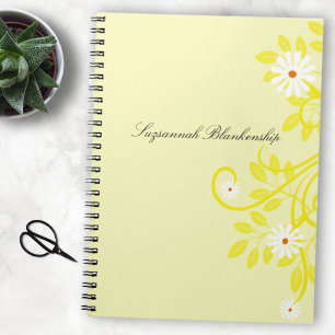 Retro Daisy Yellow Filigree Border Personalized Notebook
