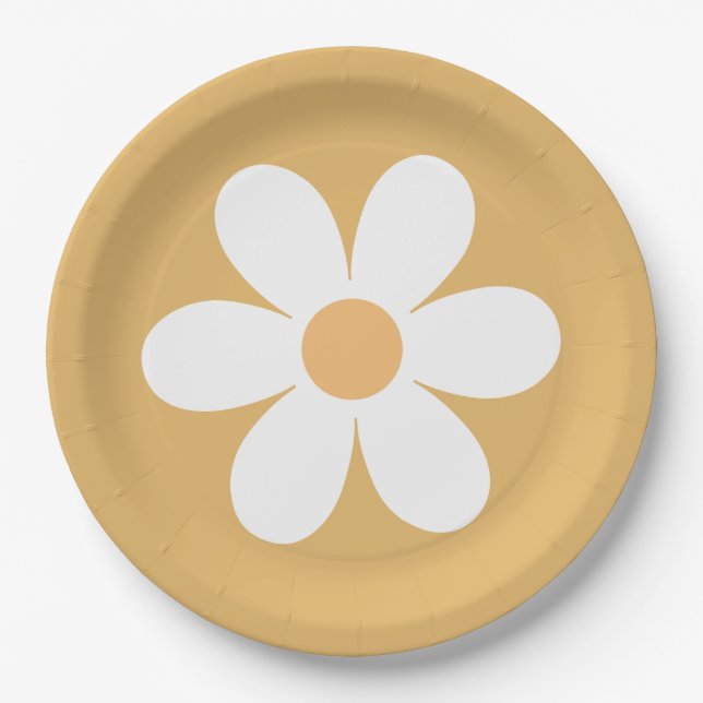 Retro Daisy yellow Paper Plates (Front)