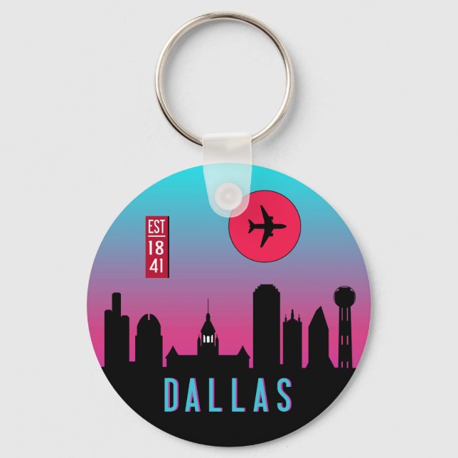 Retro Dallas City Texas Skyline Cityscape Souvenir Keychain (Front)