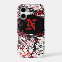 Retro Damask Pattern with Monogram Letter N