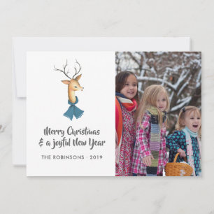 Retro Damask Reindeer Christmas Family Photo Holiday Card
